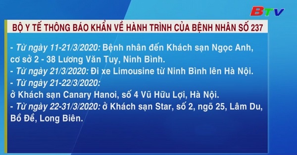 Thông báo khẩn về hành trình của bệnh nhân 237