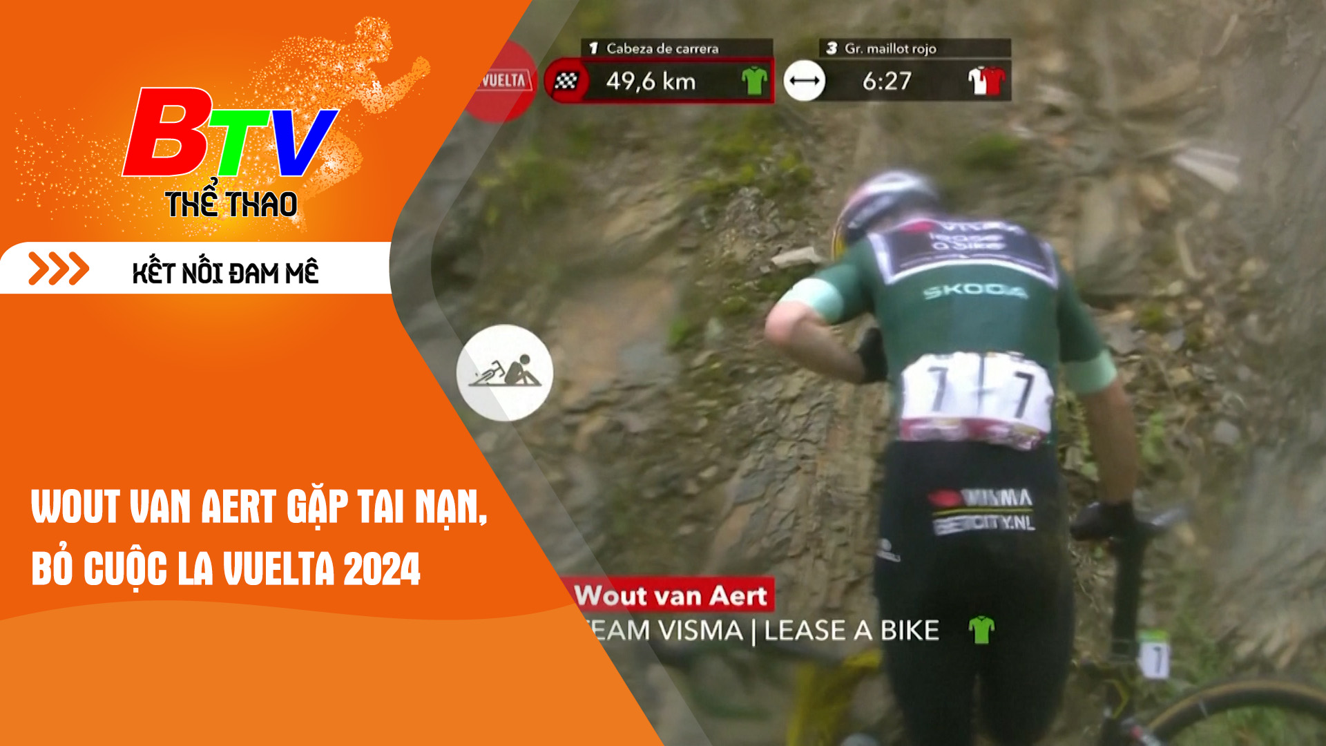 Wout van Aert gặp tai nạn, bỏ cuộc La Vuelta 2024 từ chặng 16 | Tin Thể thao 24h	