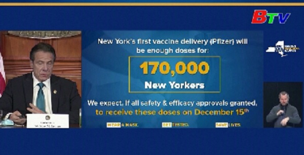 Bang New York tiêm vaccine đợt đầu cho 170000 người kể từ ngày 15/12