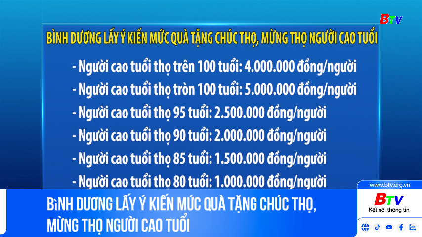 Bình Dương lấy ý kiến mức quà tặng  chúc thọ, mừng thọ người cao tuổi