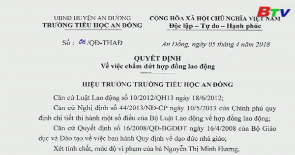 Chấm dứt hợp đồng lao động đối với giáo viên phạt học sinh bằng cách bắt buộc uống nước lau bảng