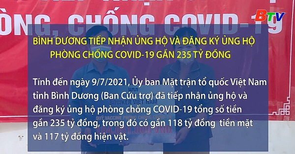 Bình Dương tiếp nhận ủng hộ và đăng ký ủng hộ phòng chống COVID-19 gần 235 tỷ đồng