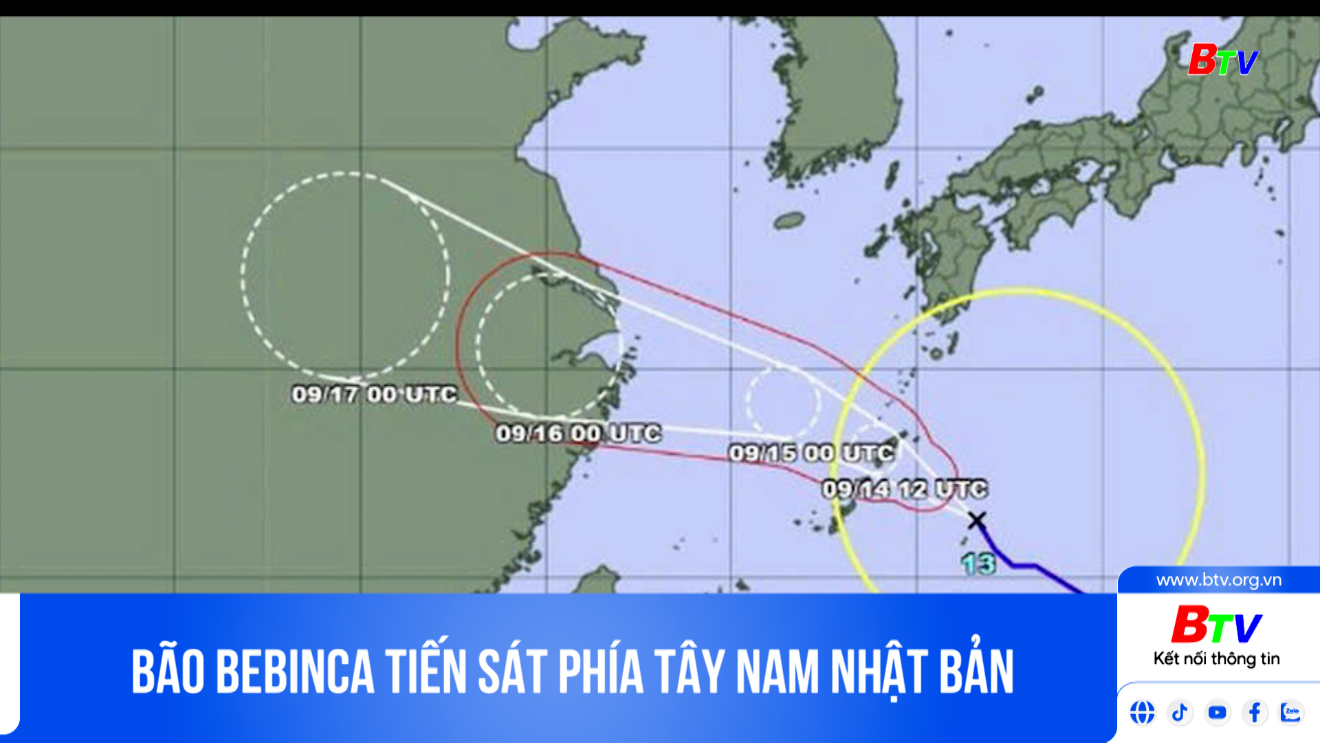 Bão Bebinca tiến sát phía Tây Nam Nhật Bản