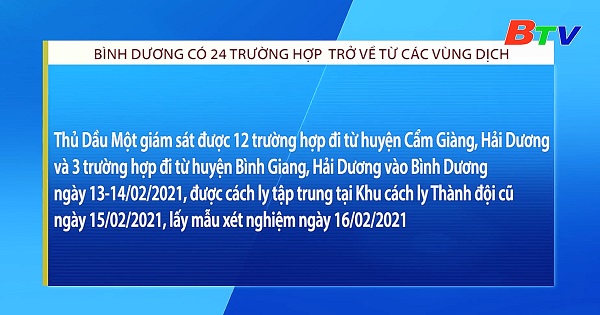 Bình Dương có 24 trường hợp trở về từ các vùng dịch