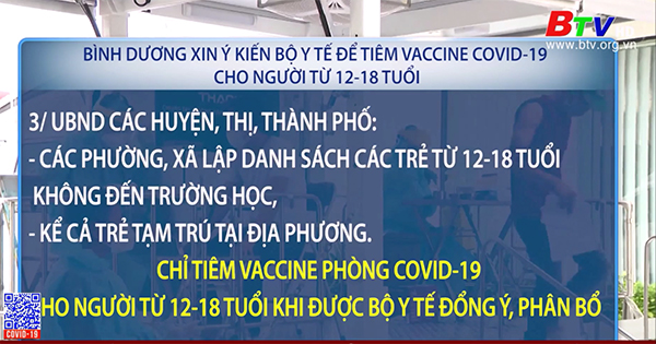 Bình Dương xin ý kiến Bộ Y tế để tiêm vắc xin Covid-19 cho người từ 12-18 tuổi