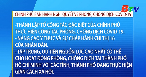 	Chính phủ ban hành Nghị quyết về phòng, chống dịch COVID-19