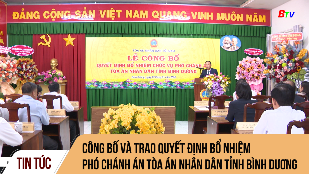 Công bố và trao quyết định bổ nhiệm Phó Chánh án Tòa án nhân dân tỉnh Bình Dương