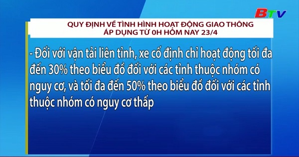 	Quy định về tình hình hoạt động giao thông áp dụng từ 0h hôm nay 23/4