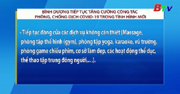 	Bình Dương tiếp tục tăng cường công tác phòng, chống dịch COVID-19 trong tình hình mới