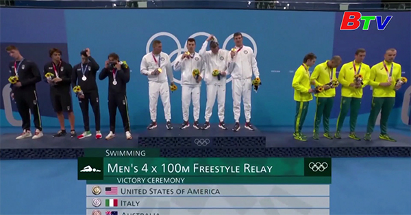 Tuyển Mỹ giành huy chương vàng bơi lội nội dung 4x100m tự do đồng đội nam