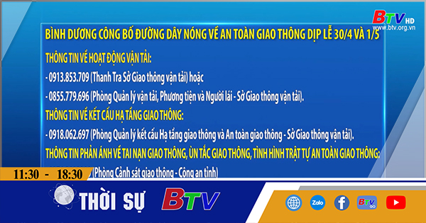 Bình Dương cung cấp đường dây nóng về an toàn giao thông dịp lễ 30/4 và 1/5