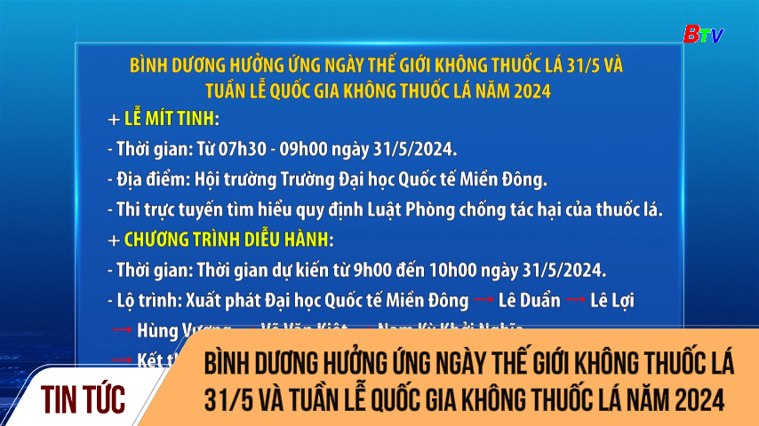 Bình Dương hưởng ứng ngày thế giới không thuốc lá 31/5 và Tuần lễ quốc gia không thuốc lá năm 2024