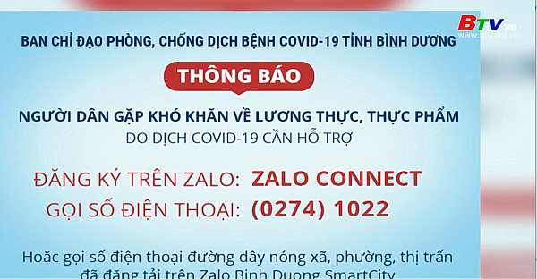 Người dân Bình Dương có thể yêu cầu hỗ trợ lương thực, nhu yếu phẩm qua Zalo connect