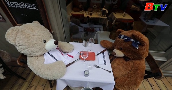 Pháp - Gấu Teddy thế chỗ cho thực khách ở nhà hàng vẫn phải đóng cửa do dịch bệnh