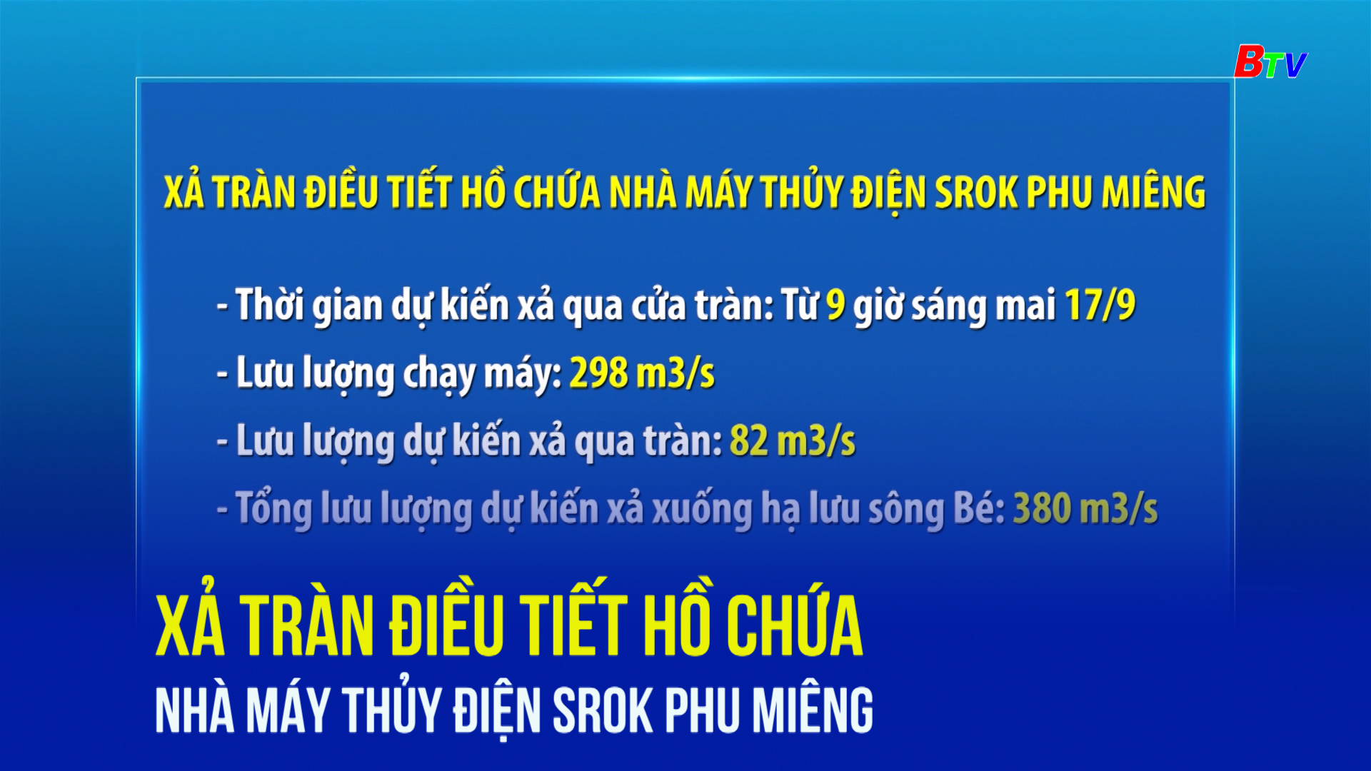 Xả tràn điều tiết hồ chứa nhà máy thủy điện Srok Phu Miêng