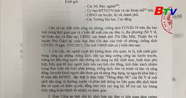 Bình Dương thực hiện toàn diện các biện pháp phòng, chống dịch COVID-19