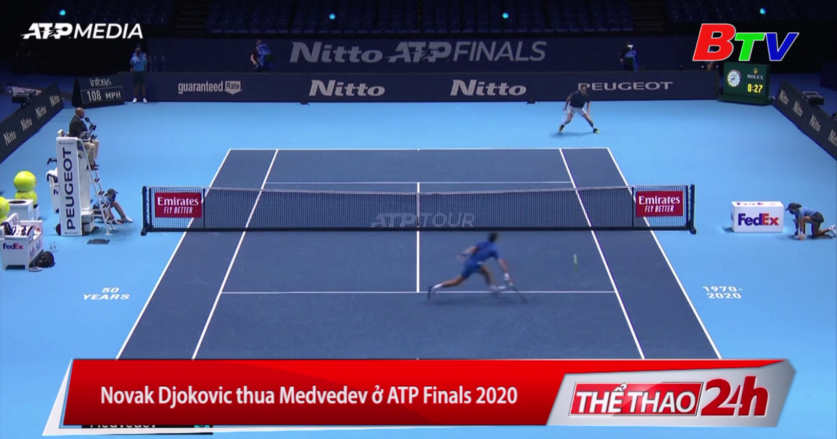 Novak Djokovic thua Medvedev ở ATP Finals 2020