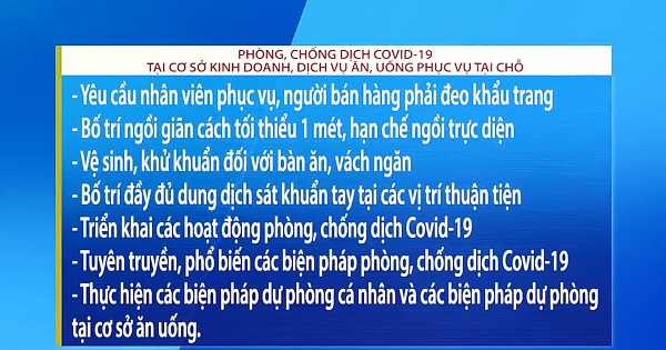 Phòng, chống dịch COVID-19 tại cơ sở kinh doanh, dịch vụ ăn uống, phục vụ tại chỗ