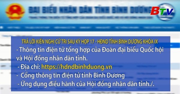 Trả lời kiến nghị cử tri sau kỳ họp 17 - HĐND Tỉnh Bình Dương Khóa IX