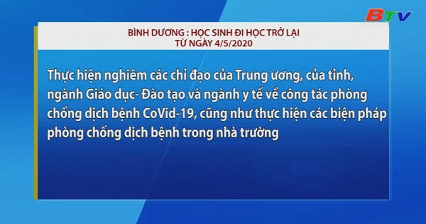 Bình Dương - học sinh đi học trở lại từ ngày 4/5/2020