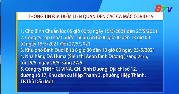 Thông tin địa điểm liên quan đến các ca mắc COVID-19